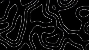 Siyah zemin üzerinde alfa kanallı soyut akan topografik hatlar. Kusursuz döngü arazi haritası yükseltme deseni.