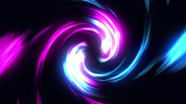 Mavi ve pembe parlayan girdap karanlık arka planda dönüyor. Sıvı metalik ışık ve dinamik enerji akışına sahip değişken soyut tünel fütüristik tasarım, bilim kurgu görselleri, hareket arkaplanları.