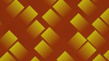 Altın geometrik kareler sıcak kırmızı arkaplanda çaprazlama kayıyor. Modern markalaşma, zarif sunumlar, şık animasyon projeleri için parlak metalik gradyan ile soyut lüks hareket tasarımı.