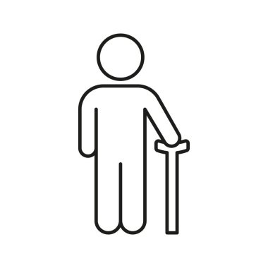 Çubuk Hattı Simgesi Olan Yaşlılar. Kıdemli Hareketler, Destek ve Destek Ana Hattı Sembolü. Yaşlanan nüfus, sağlık hizmetleri ve ulaşılabilirlik. Düzenlenebilir Vuruş. İzole Vektör İllüstrasyonu.