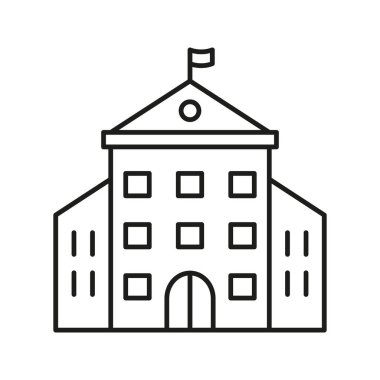 Okul İnşaat Hattı Simgesi. Eğitim Kurumu, Öğrenim Tesisi ve Akademik Merkez Sembol Özeti. Bilgi ve Eğitim Merkezi 'ne. Düzenlenebilir Vuruş. İzole Vektör İllüstrasyonu.