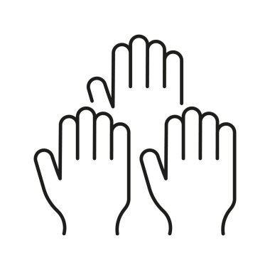 Üç Yükseltilmiş El Hattı Simgesi. Takım çalışması, İşbirliği ve Gönüllü Katılım Ana Hattı Sembolü. Toplum İlişkileri ve Desteği. Düzenlenebilir Vuruş. İzole Vektör İllüstrasyonu.