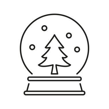 Noel Ağacı Çizgisi Simgesi olan Kar Küresi. Bayram Dekorasyonu ve Kış Harikalar Diyarı Ana Hattı Sembolü. Mevsimlik süs, Noel Ruhu. Düzenlenebilir Vuruş. İzole Vektör İllüstrasyonu.