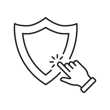 El Dokunuşu Kalkan Hattı Simgesi. Siber Güvenlik, Veri Koruma ve Çevrimiçi Güvenlik Ana Hattı Sembolü. Dijital Güvenlik ve Gizlilik Sigortası. Düzenlenebilir Vuruş. İzole Vektör İllüstrasyonu.
