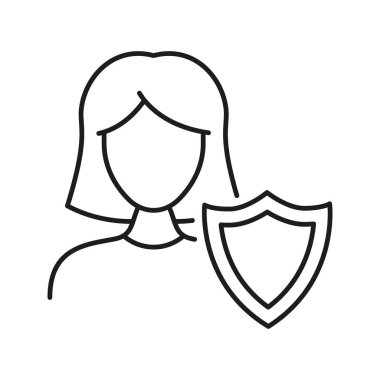 Kalkan Hattı Simgesi olan Kadın Kullanıcı. Çevrimiçi Güvenlik, Gizlilik Koruma ve Veri Güvenliği Ana Hattı Sembolü. Siber Güvenlik ve Kişisel Bilgi Güvenliği. Düzenlenebilir Vuruş. İzole Vektör İllüstrasyonu.