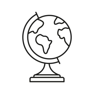 Globe on Stand Line ikonu. Küresel Eğitim, Coğrafya Öğrenme ve Dünya Keşif Merkezi Sembolü. Sınıf ve Seyahat Planlama Aracı. Düzenlenebilir Vuruş. İzole Vektör İllüstrasyonu.