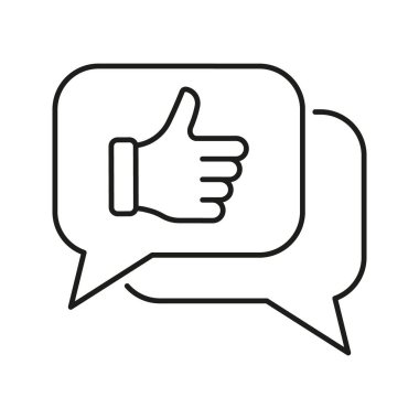 Konuşma Baloncuğu Çizgisi Simgesinde Başparmaklar Yukarı. Pozitif geribildirim ve Onay İletişim Ana Hattı Sembolü. Sosyal Medya Etkileşimi ve Nişanı. Düzenlenebilir Vuruş. İzole Vektör İllüstrasyonu.