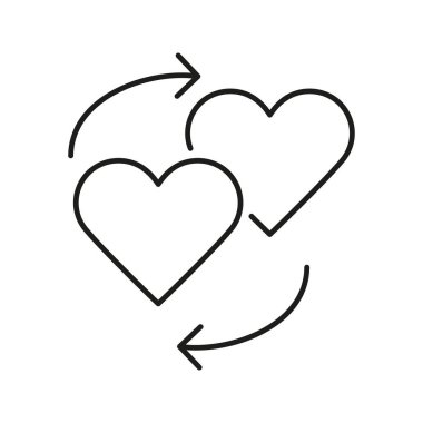 İki Kalpli Ok Hattı Simgesi. İlişki Dinamikleri, Aşk Değişimi ve Duygusal Bağlantı Ana Hattı Sembolü. Romantik İlişki Konsepti. Düzenlenebilir Vuruş. İzole Vektör İllüstrasyonu.