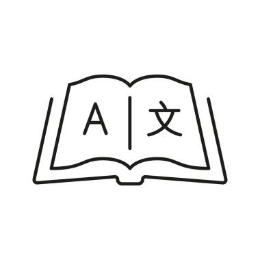 Dil Sembolleri Satır Simgesiyle Kitap Aç. Tercüme, Çok Dilli İletişim ve Dil Öğrenme Sembolü. Eğitim Kaynağı. Düzenlenebilir Vuruş. İzole Vektör İllüstrasyonu.