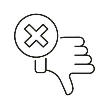 Cross Icon 'la Başparmaklar Aşağı. Olumsuz geribildirim, Onaylamama ve Reddedilme Simgesi. Kullanıcı Deneyimi ve Kalite Değerlendirmesi. Düzenlenebilir Vuruş. İzole Vektör İllüstrasyonu.