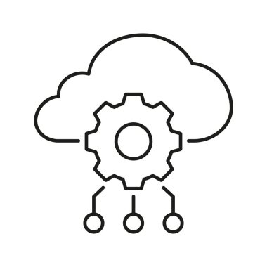 Cloud Computing Gear Line Icon. Bulut Teknolojisi ve Veri Entegrasyonu Özeti Sembolü. Dijital Dönüşüm ve Altyapı. Düzenlenebilir Vuruş. İzole Vektör İllüstrasyonu.