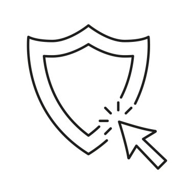 İmleç Satır Simgesi ile Kalkan. Siber Güvenlik ve İnternet Güvenlik Ana Hattı Sembolü. Dijital Güvenlik ve Çevrimiçi Mahremiyet. Düzenlenebilir Vuruş. İzole Vektör İllüstrasyonu.