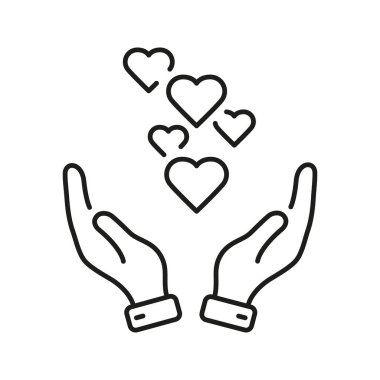 Eller Kalpler Çizgisi Simgesi. Sevgiler, Bakım ve Destek Sembolü. Şefkatli Hareketler ve Duygusal Bağlantı Hattı. Düzenlenebilir Vuruş. İzole Vektör İllüstrasyonu.