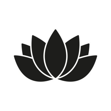 Lotus Çiçeği Katı Simgesi. Huzur, Ruhsal Gelişim ve Aydınlanma Silueti Sembolü. Saflığın ve Yeniden Doğuşun sembolü. İzole Vektör İllüstrasyonu.