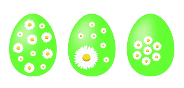 Set grün bemalter Ostereier mit Gänseblümchen — Stockvektor