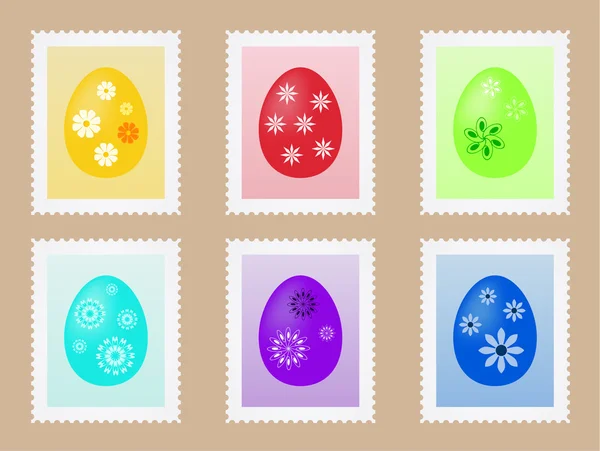 Bogen mit Briefmarken mit bemalten Eiern für die Osterpost — Stockvektor