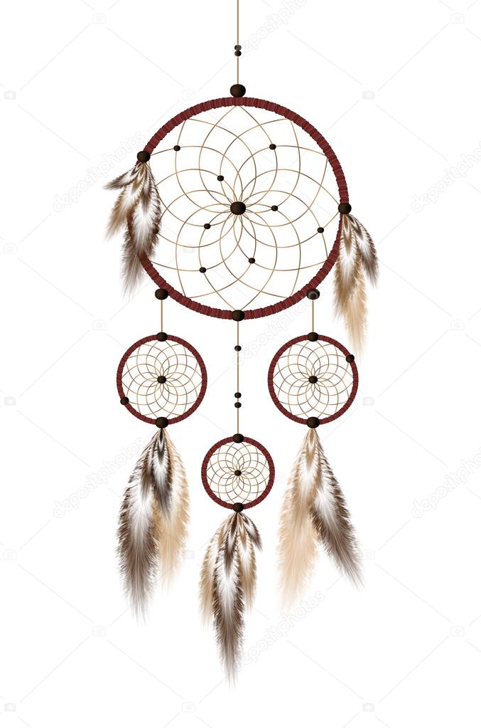 Dream catcher in feathers (light brown/white)