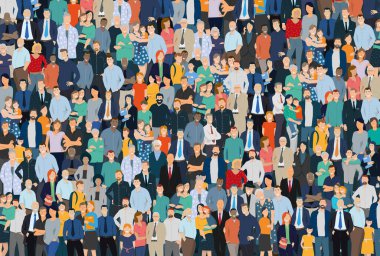 Geniş, yoğun ve karışık insan topluluğu. Bir kadın, erkek, çocuk ve yaşlı nüfusu.