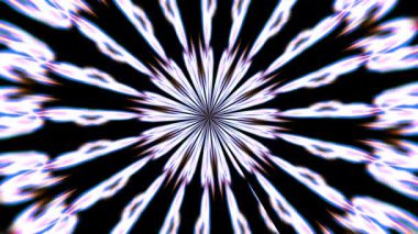 Merkezi noktadan canlı ışık huzmeleri patlıyor. Örnekler keskin ve simetrik çizgilerle dışa doğru yayılıyor.