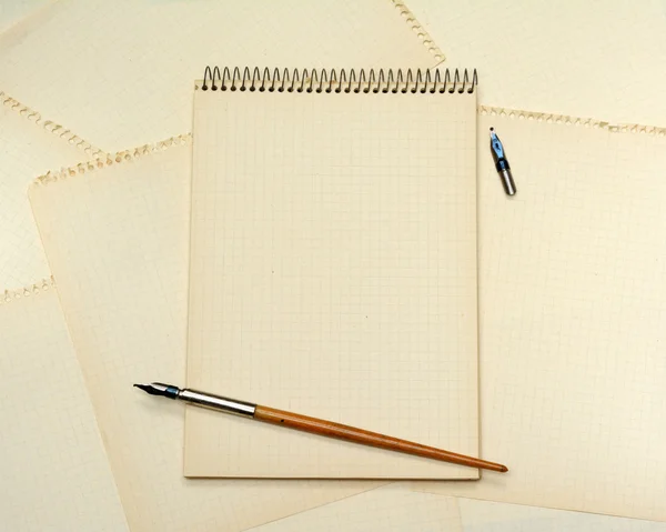 Penna e taccuino vecchio inchiostro — Foto Stock