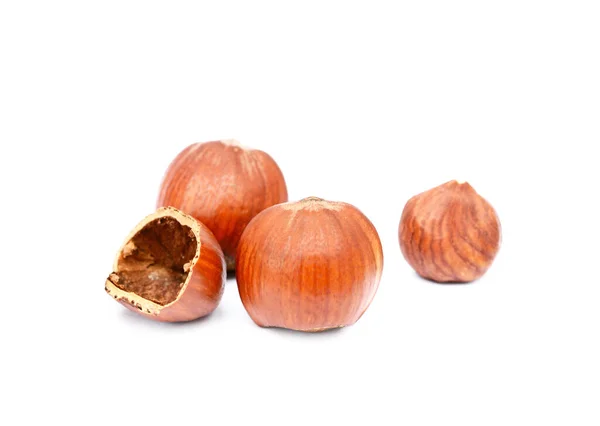 Group Fresh Hazelnuts Isolated White Background — Stock Photo, Image