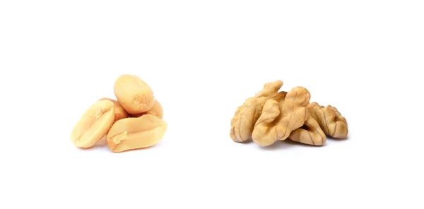 Nozes Amendoins Isolados Com Fundo Branco — Fotografia de Stock