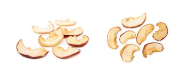 Kurutulmuş elma, beyaz arka planda izole edilmiş meyve.