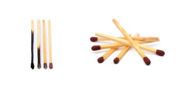 Beyaz arkaplanda izole edilmiş kibrit çöpleri kullanıldı