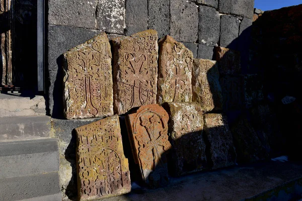 Khachkar Cruces Piedra Monasterio Sevanavank Armenia —  Fotos de Stock
