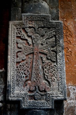  Khachkar (Taş Haç) Ermenistan. Ermenistan 'ın Ohanavan köyündeki Hovhannavank manastırında..