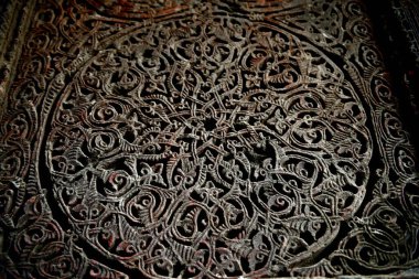 Antik dekoratif tüy taşı oyması, Ermenistan. Ermenistan 'ın Ohanavan köyündeki Hovhannavank manastırında..