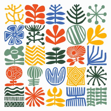 Abstract Floral Vector Set Hand-Drawn Botanical Folk Art Elements