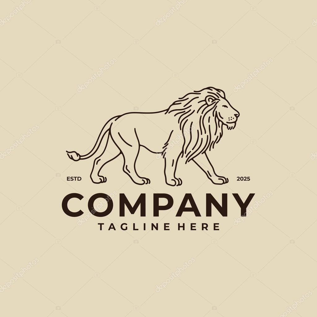 Lion Logo Design, Elegant Vintage Line Art Animal Emblem for Brand Identity