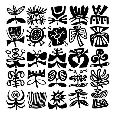 Abstract Floral Vector Set Hand-Drawn Botanical Folk Art Elements