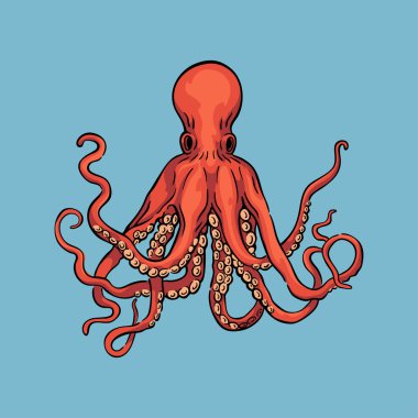 Ahtapot Çizimi, Deniz Hayvanı Çizim Sanatı Vektörü