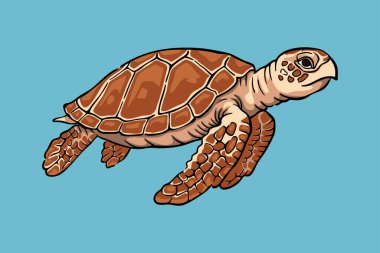 Deniz Kaplumbağası İllüstrasyonu, Deniz Hayvanları Çizgisi Sanat Vektörü