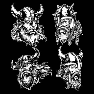 El çizilmiş Viking başlık illüstrasyon vektörünü ayarla