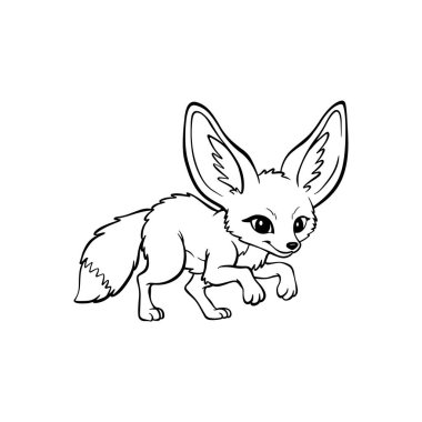 Şirin Bebek Fennec Fox, Sevimli Çizgi Sanatı Hayvanı Çizimi