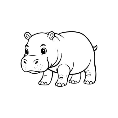 Şirin Bebek Hippopotamus, Sevimli Çizgi Sanatı Hayvanı Çizimi