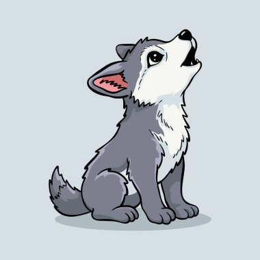 Tatlı bir çizgi film kurdu yumuşak ve eğlenceli bir resimde oturup uluyor.