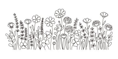 Yaban Çiçeği Çizgisi Sanat Sınırları, Çiçek Botanik Sınır Çizimleri