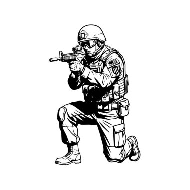  Taktik Silahlı Asker, Askeri Savaş Hattı Sanat İllüstrasyonu