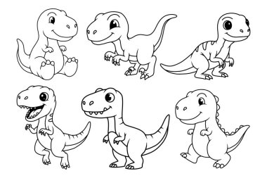 Şirin Bebek Tyrannosaurus Rex Dinozor Renklendirme Sayfası Çocuklar İçin, Vektör İllüzyonu