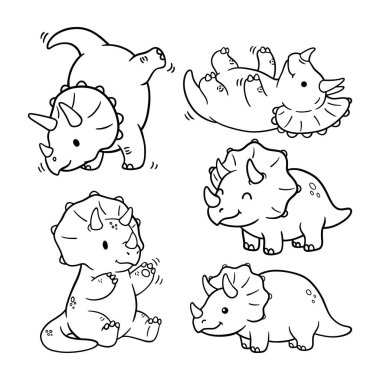 Şirin Bebek Triceratops Çizgi Seti, Dinozor Tasarımı Çocuk Boyama ve Çocuk Tasarımı Çizimi