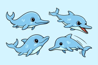 Şirin Bebek Ichthyosaurus Dinozor Karikatür Seti, Kawaii Deniz Dinazoru Çocuk Yuvası Tasarımı Koleksiyonu