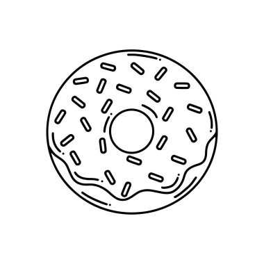 El Çizimi Donut Çizgisi Sanat İllüstrasyonu, Siyah ve Beyaz Serpiştirme Çöreği Hattı