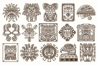 Kadim Kabile Sembol Koleksiyonu El Çizimi Sanat, Etnik Totem ve Kutsal Sembol Çizimi