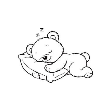 Tatlı Uyuyan Ayı Çizimi, Siyah ve Beyaz Çizgili Bebek Ayı Çizgi Filmi Karakteri