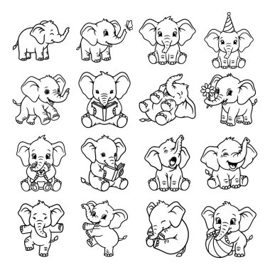 Bebek Fil Sevimli Çizgi Film Koleksiyonu, Çocuk Boyama Kitabı Hayvan Çizim Seti