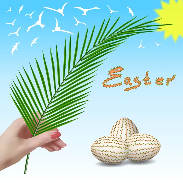 Pâques. Une branche de Pâques. Une branche de palmier. Dimanche des Rameaux . — Image vectorielle